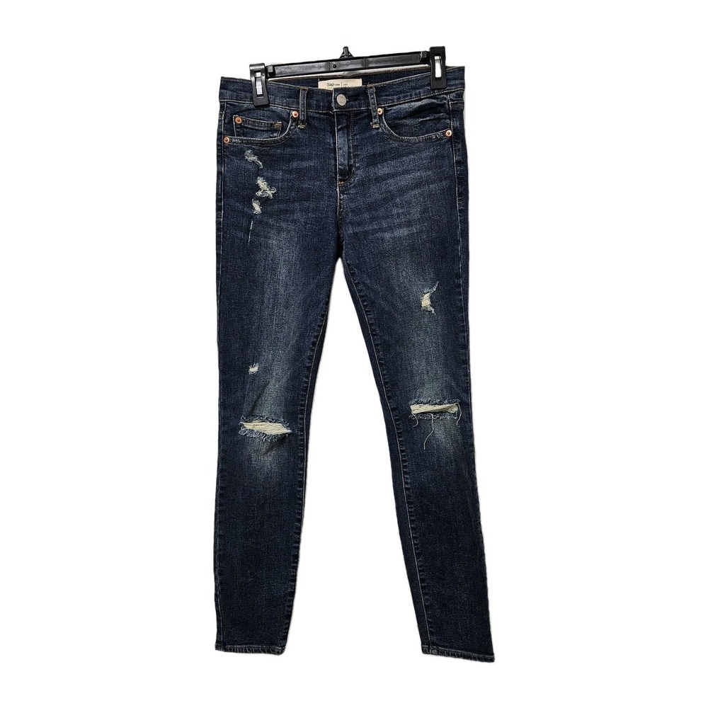 Gap‎ Jeans Women 28R Dark Wash True Skinny 1969 Distressed Ripped Denim Stretch
